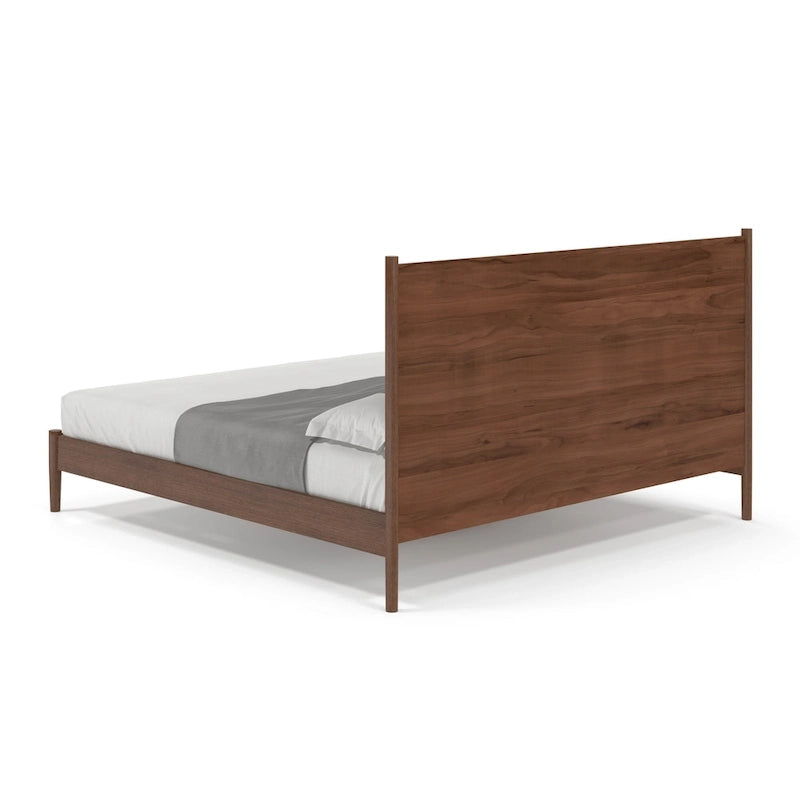 Scandinavian Panel Bed with Rounded Legs and Wood Slat Foundation