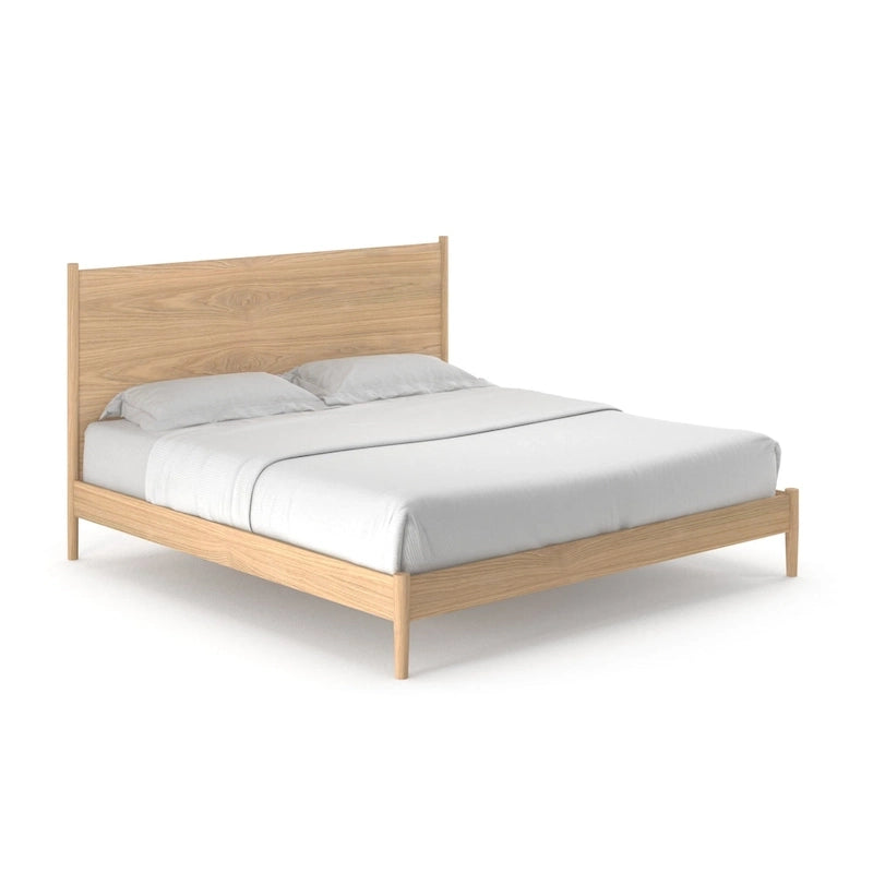 Scandinavian Panel Bed with Rounded Legs and Wood Slat Foundation