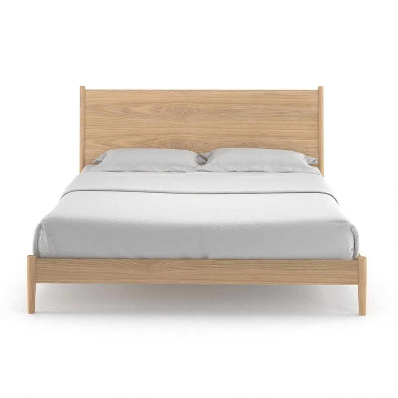Scandinavian Panel Bed with Rounded Legs and Wood Slat Foundation