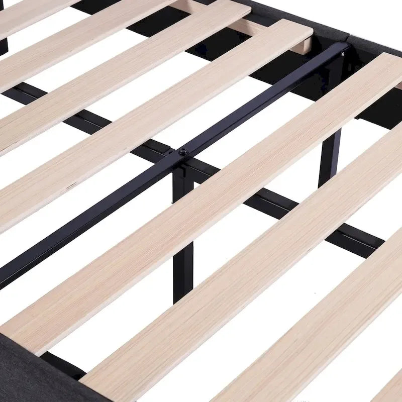 Upholstered Platform Bed Frame with Adjustable Headboard and Wood Slats