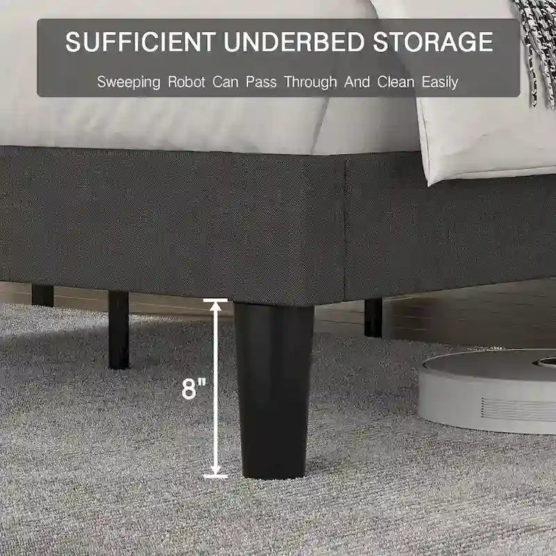 Upholstered Platform Bed Frame with Adjustable Headboard and Wood Slats