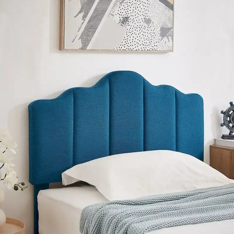Upholstered Platform Bed Frame with Adjustable Headboard and Wood Slats