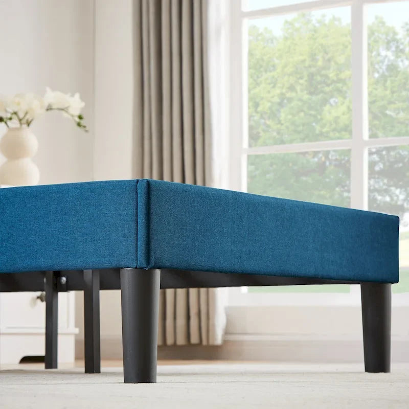 Upholstered Platform Bed Frame with Adjustable Headboard and Wood Slats