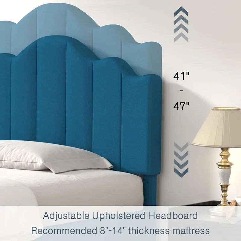 Upholstered Platform Bed Frame with Adjustable Headboard and Wood Slats