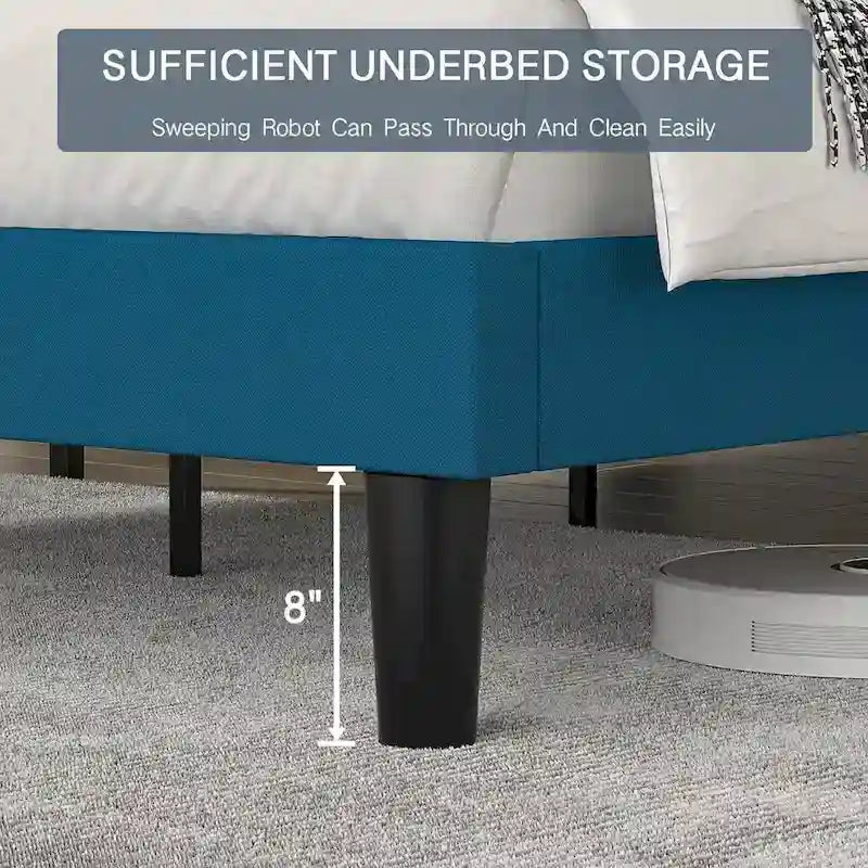 Upholstered Platform Bed Frame with Adjustable Headboard and Wood Slats