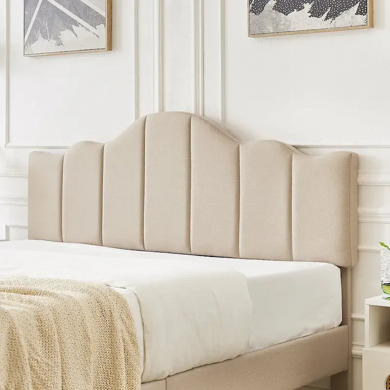 Upholstered Platform Bed Frame with Adjustable Headboard and Wood Slats