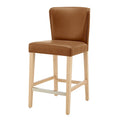 Caramel Faux Leather Wingback Counter Stool with Beech Wood Legs