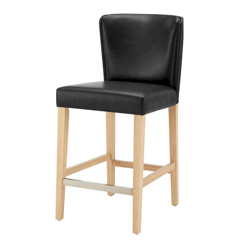 Caramel Faux Leather Wingback Counter Stool with Beech Wood Legs