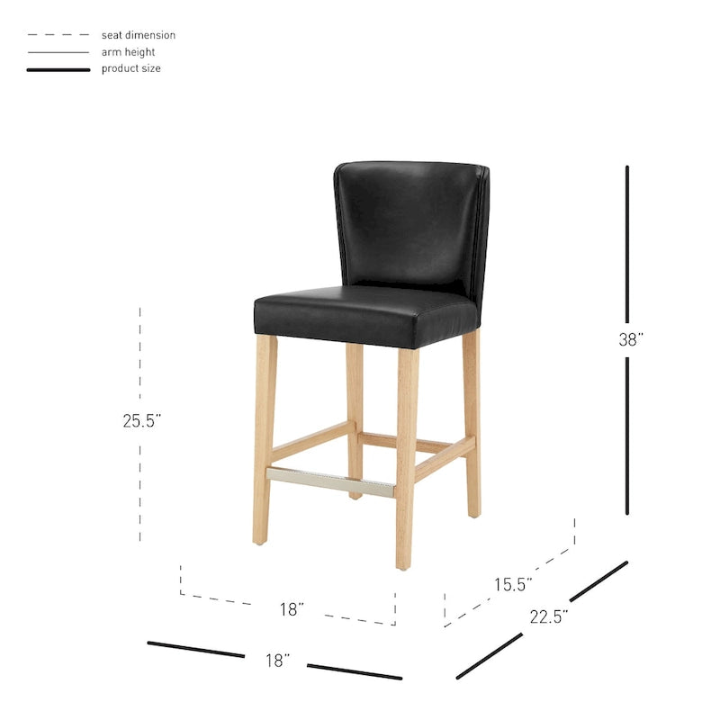 Caramel Faux Leather Wingback Counter Stool with Beech Wood Legs