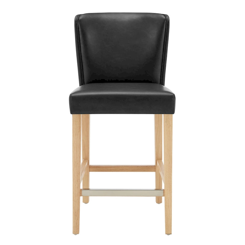 Caramel Faux Leather Wingback Counter Stool with Beech Wood Legs