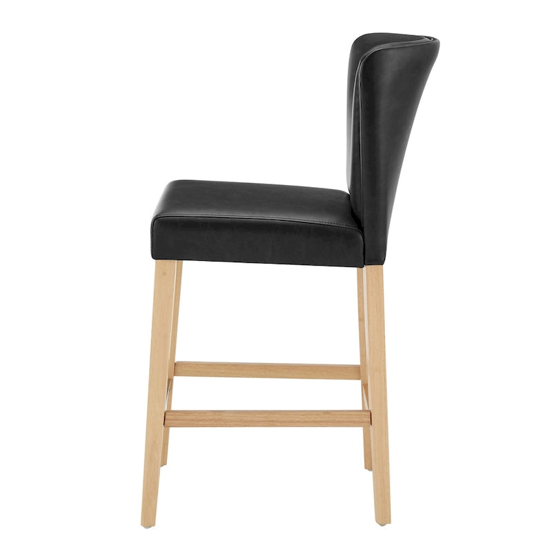 Caramel Faux Leather Wingback Counter Stool with Beech Wood Legs