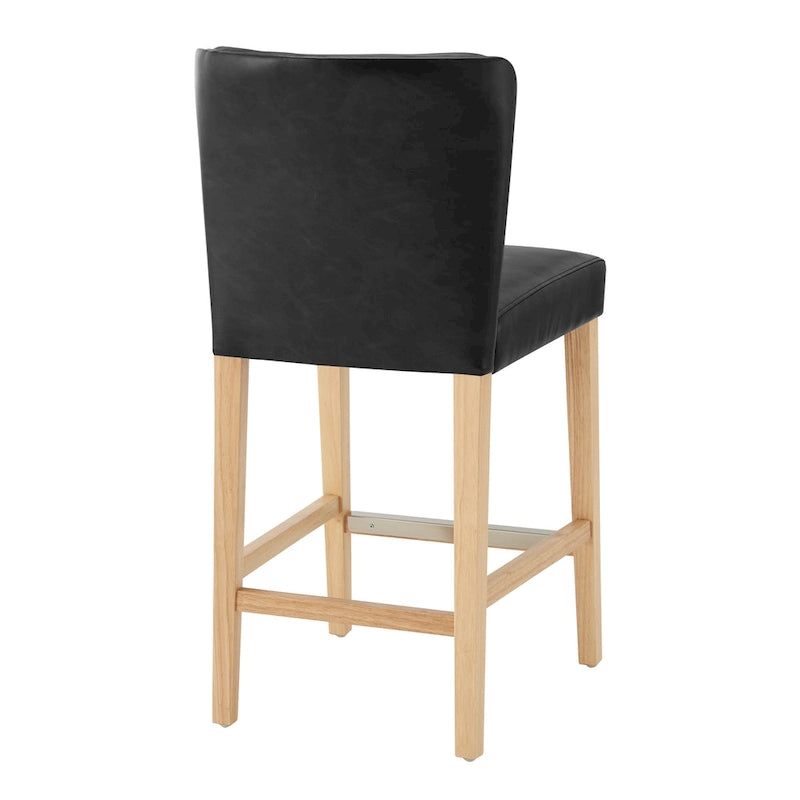 Caramel Faux Leather Wingback Counter Stool with Beech Wood Legs