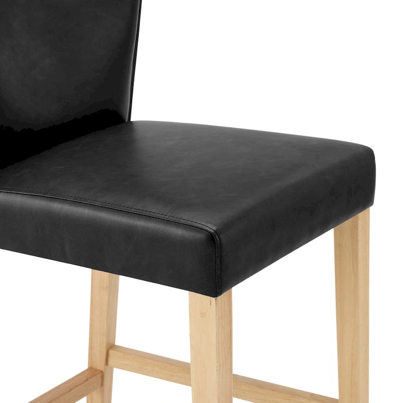 Caramel Faux Leather Wingback Counter Stool with Beech Wood Legs