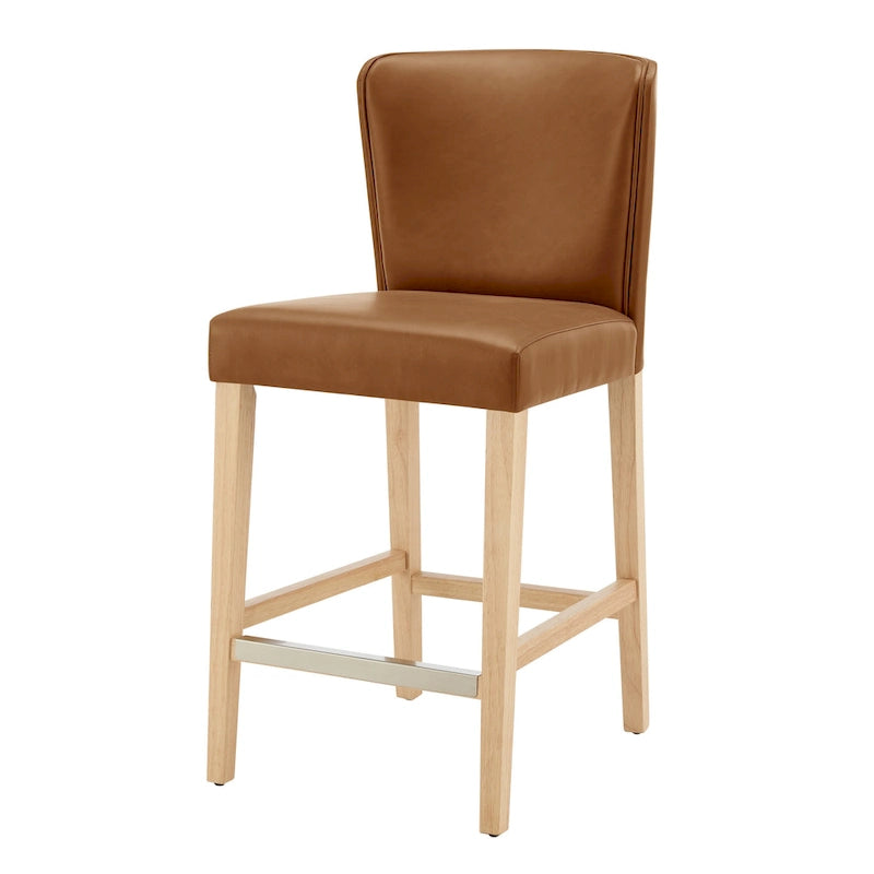 Caramel Faux Leather Wingback Counter Stool with Beech Wood Legs