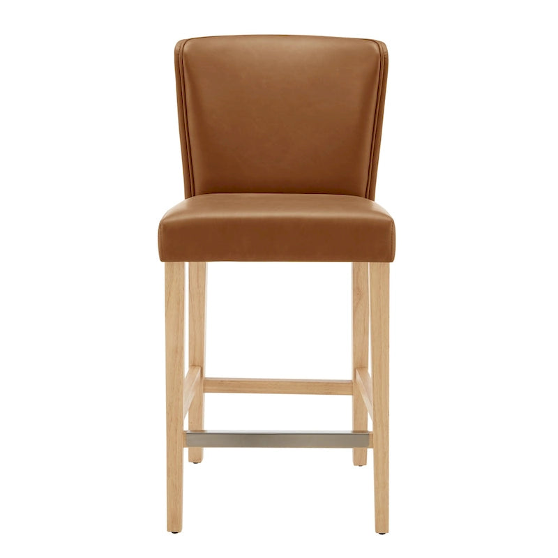 Caramel Faux Leather Wingback Counter Stool with Beech Wood Legs