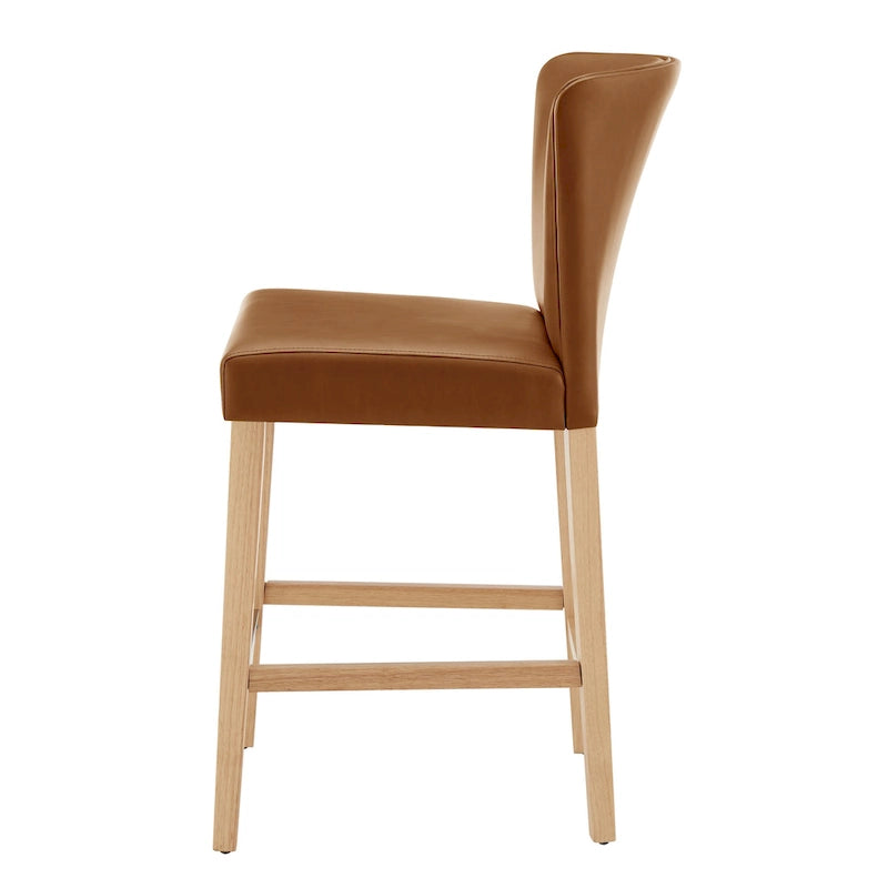 Caramel Faux Leather Wingback Counter Stool with Beech Wood Legs