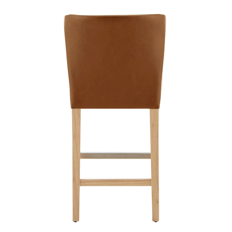 Caramel Faux Leather Wingback Counter Stool with Beech Wood Legs