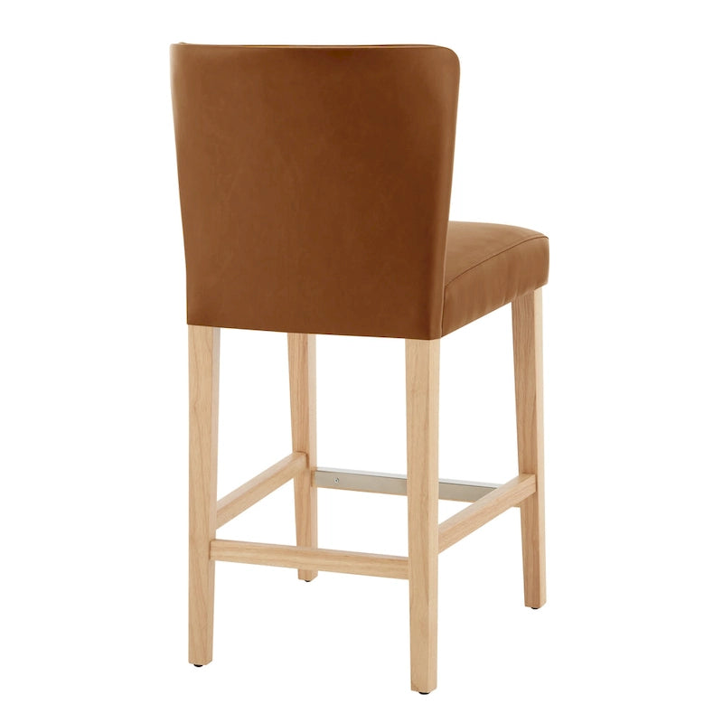 Caramel Faux Leather Wingback Counter Stool with Beech Wood Legs