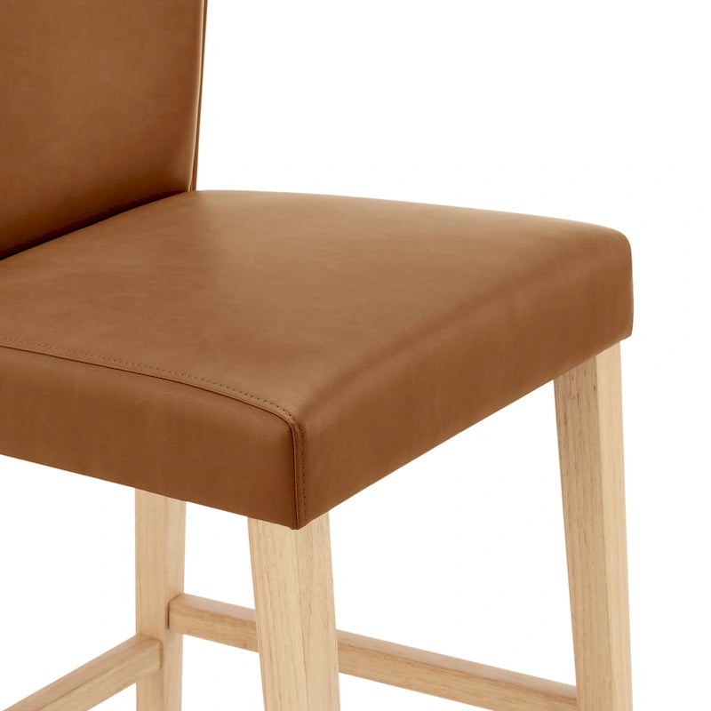 Caramel Faux Leather Wingback Counter Stool with Beech Wood Legs