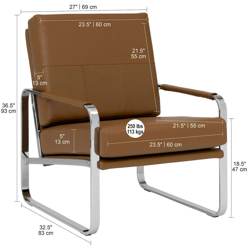 Upholstered Accent Armchair with Sloped Seat and Chrome Curved Legs