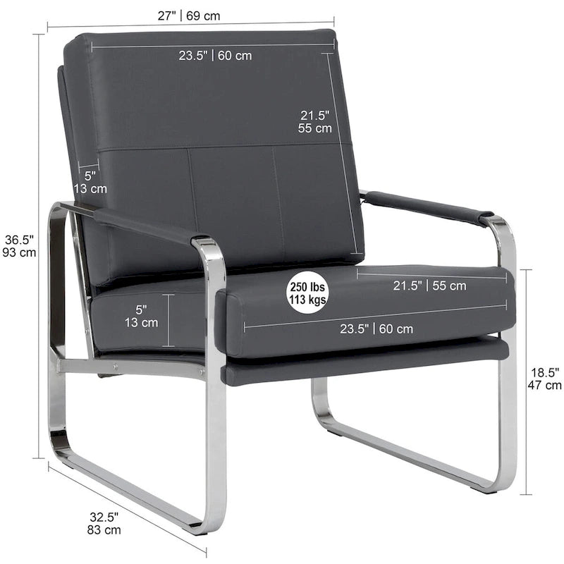 Upholstered Accent Armchair with Sloped Seat and Chrome Curved Legs