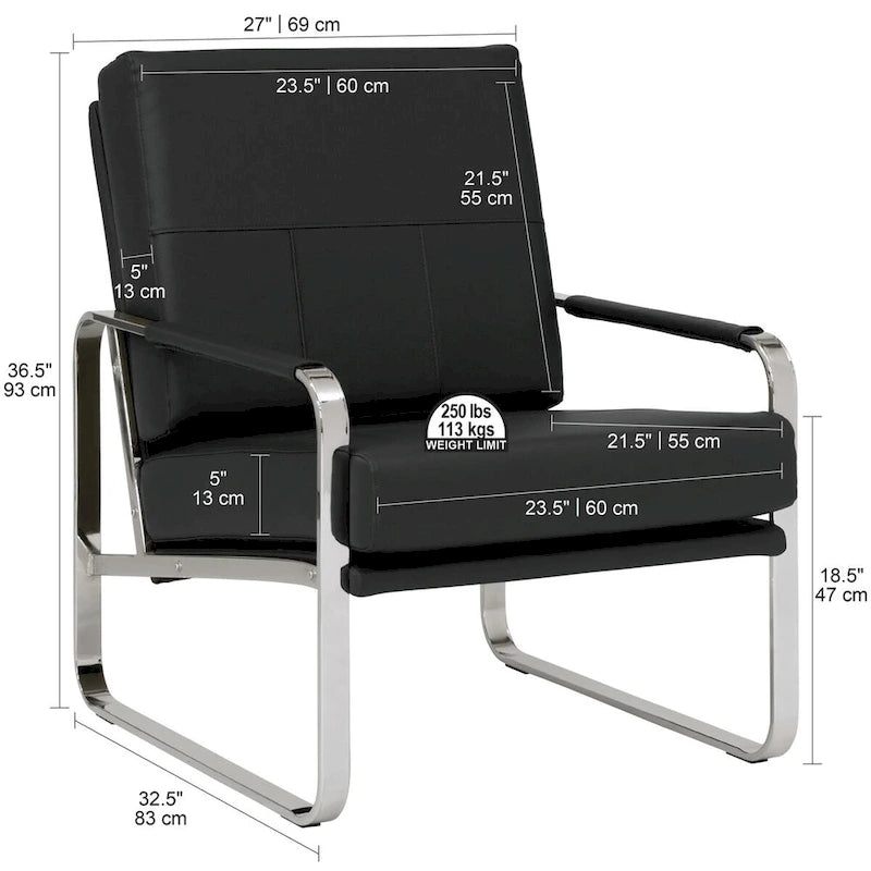 Upholstered Accent Armchair with Sloped Seat and Chrome Curved Legs