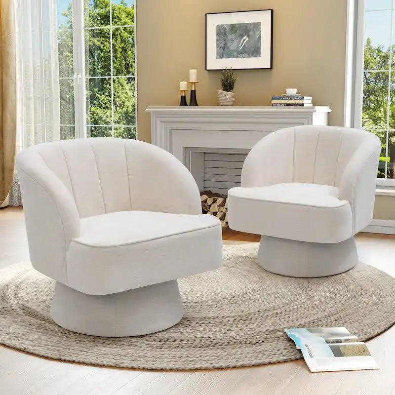 Swivel Accent Chair with Linen Upholstery and Wooden Pedestal Base