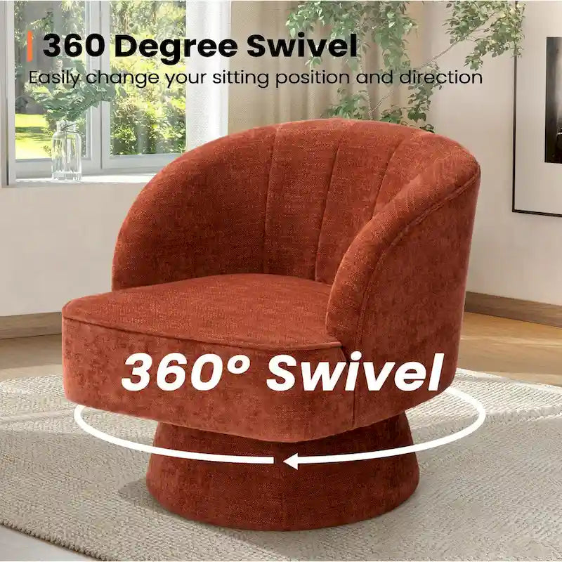 Swivel Accent Chair with Linen Upholstery and Wooden Pedestal Base