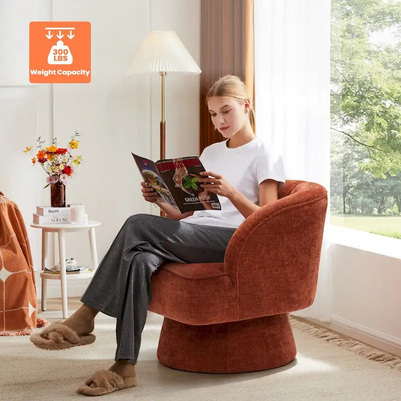 Swivel Accent Chair with Linen Upholstery and Wooden Pedestal Base