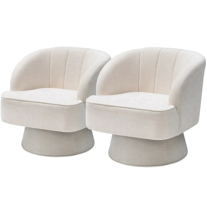 Swivel Accent Chair with Linen Upholstery and Wooden Pedestal Base