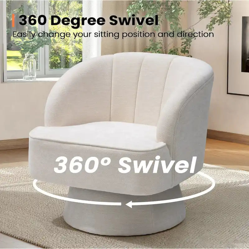 Swivel Accent Chair with Linen Upholstery and Wooden Pedestal Base