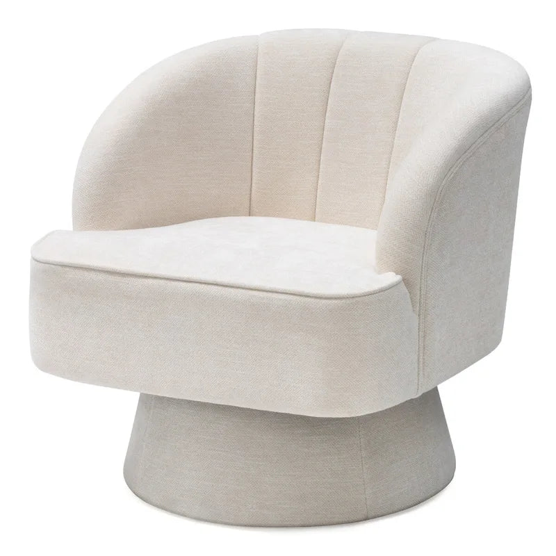 Swivel Accent Chair with Linen Upholstery and Wooden Pedestal Base