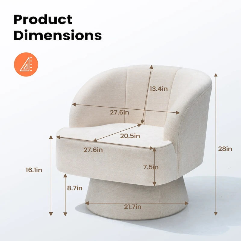 Swivel Accent Chair with Linen Upholstery and Wooden Pedestal Base