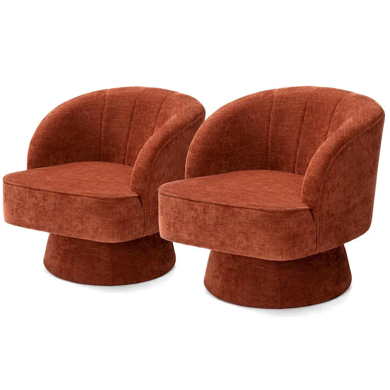 Swivel Accent Chair with Linen Upholstery and Wooden Pedestal Base