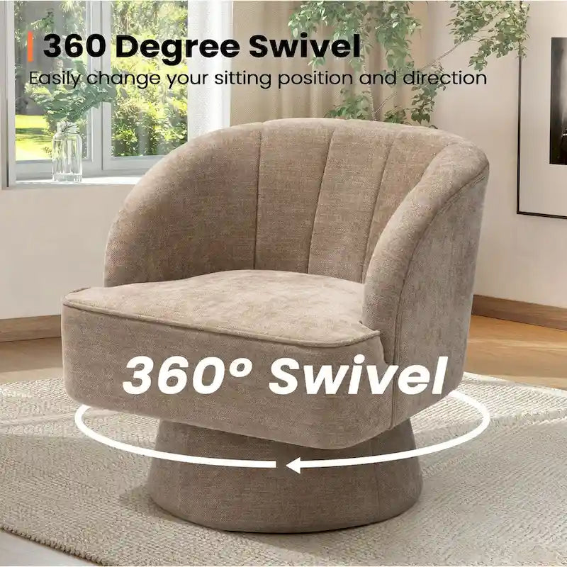 Swivel Accent Chair with Linen Upholstery and Wooden Pedestal Base