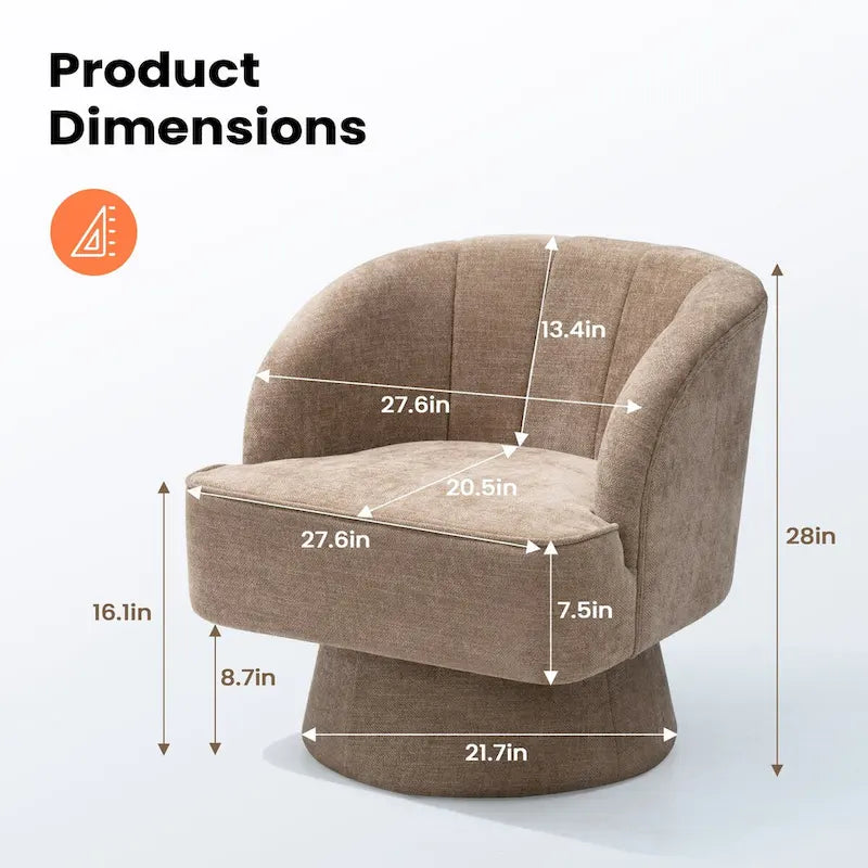 Swivel Accent Chair with Linen Upholstery and Wooden Pedestal Base