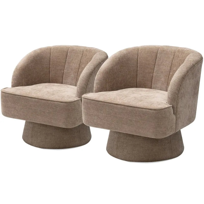 Swivel Accent Chair with Linen Upholstery and Wooden Pedestal Base