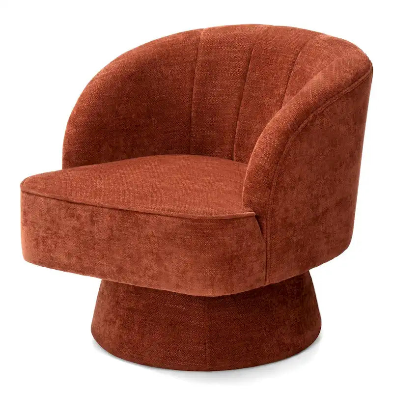 Swivel Accent Chair with Linen Upholstery and Wooden Pedestal Base