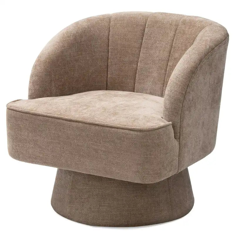 Swivel Accent Chair with Linen Upholstery and Wooden Pedestal Base