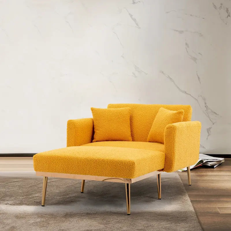 Teddy Fabric Chaise Lounge with Adjustable Back and Gold-Tone Legs