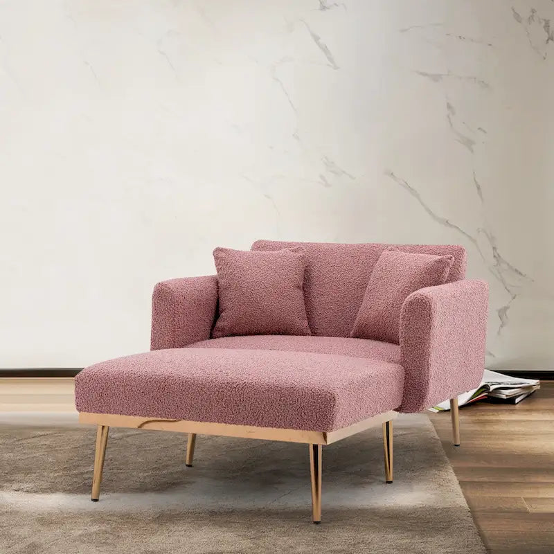 Teddy Fabric Chaise Lounge with Adjustable Back and Gold-Tone Legs