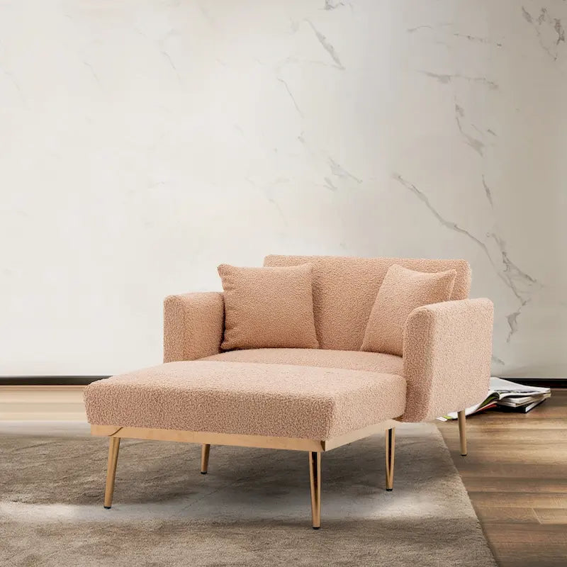 Teddy Fabric Chaise Lounge with Adjustable Back and Gold-Tone Legs