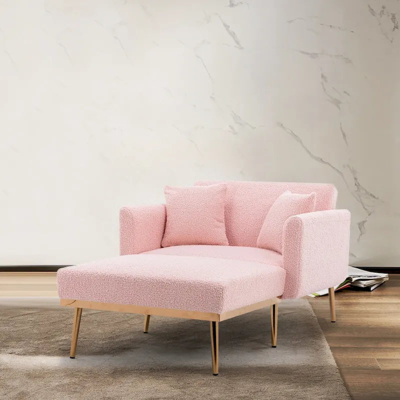 Teddy Fabric Chaise Lounge with Adjustable Back and Gold-Tone Legs