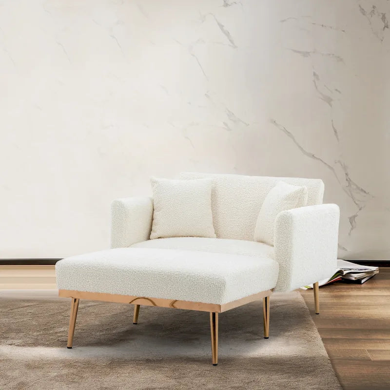 Teddy Fabric Chaise Lounge with Adjustable Back and Gold-Tone Legs
