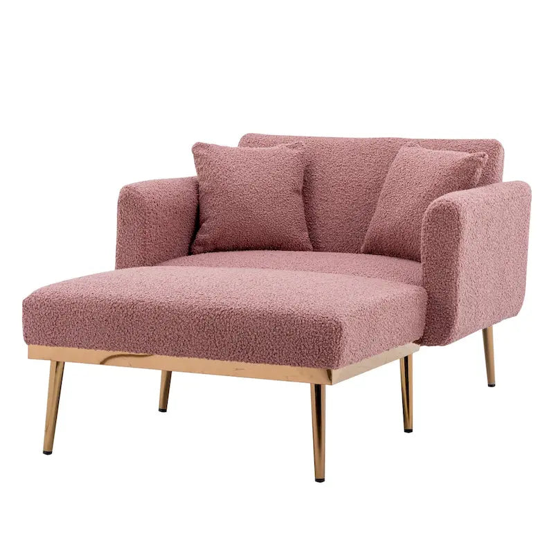 Teddy Fabric Chaise Lounge with Adjustable Back and Gold-Tone Legs