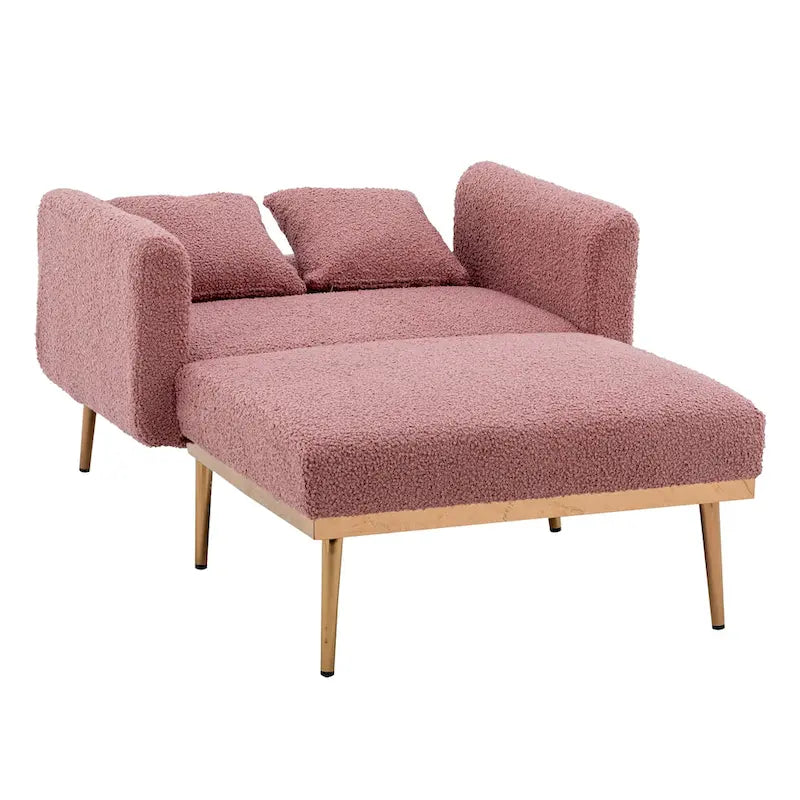 Teddy Fabric Chaise Lounge with Adjustable Back and Gold-Tone Legs