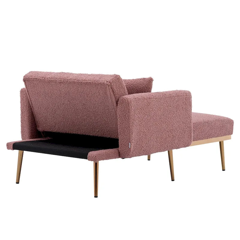 Teddy Fabric Chaise Lounge with Adjustable Back and Gold-Tone Legs