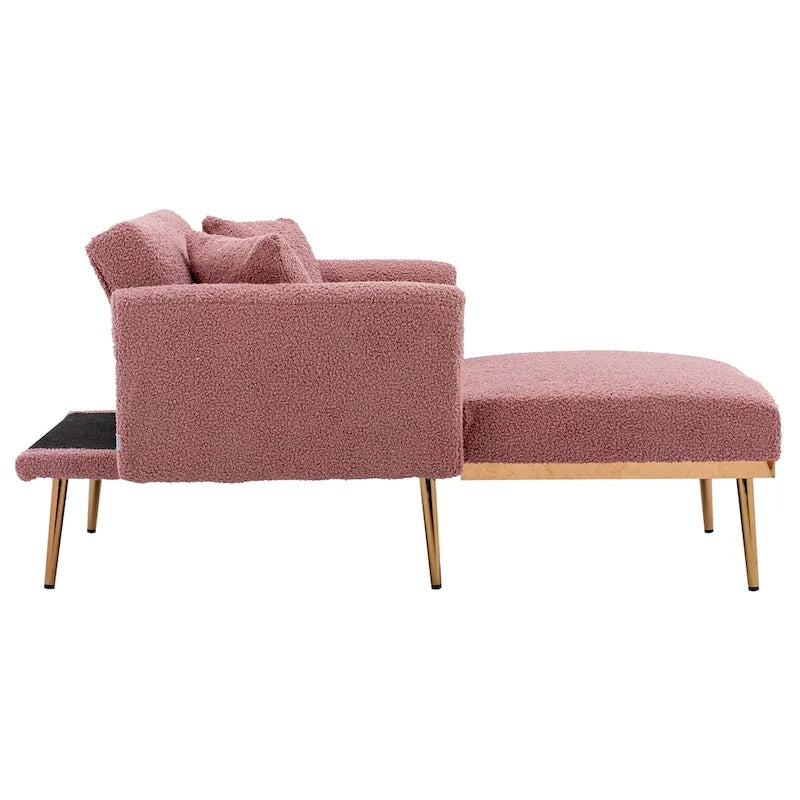 Teddy Fabric Chaise Lounge with Adjustable Back and Gold-Tone Legs