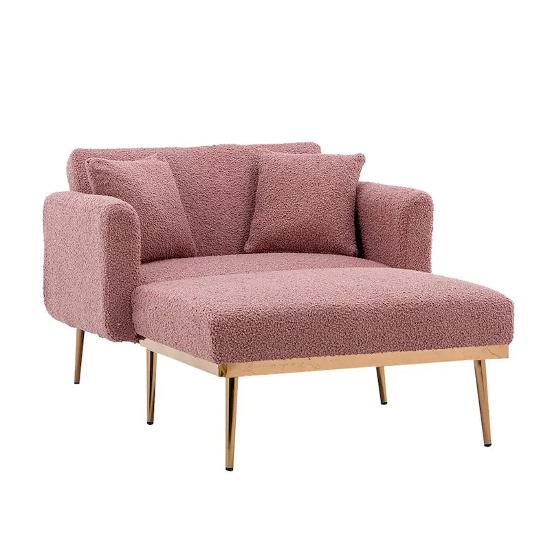 Teddy Fabric Chaise Lounge with Adjustable Back and Gold-Tone Legs