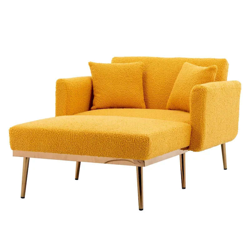 Teddy Fabric Chaise Lounge with Adjustable Back and Gold-Tone Legs